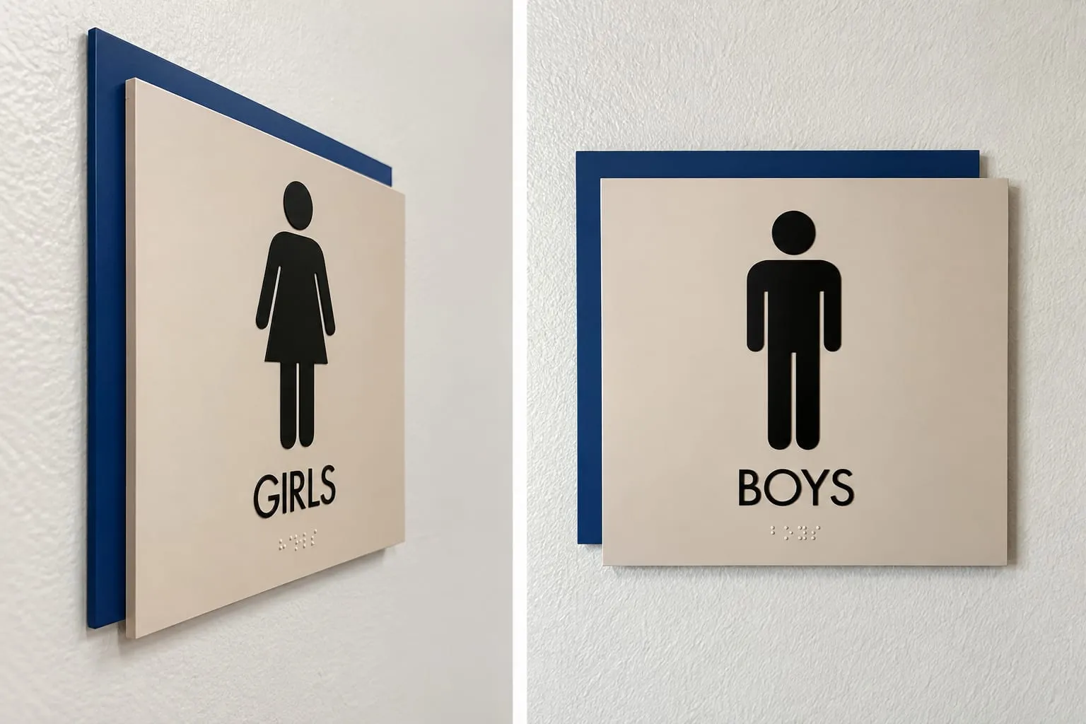 Layered Girls and Boys Restroom Signs